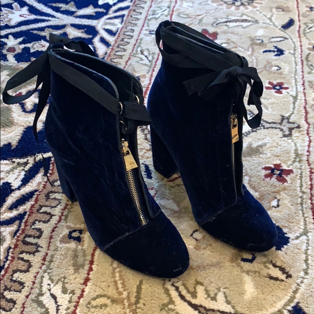Navy velvet booties